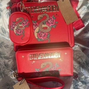 Steve Madden Red Floral Snake Crossbody Bag Set